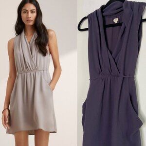 Aritzia Wilfred Sabine mauvy navy faux wrap dress